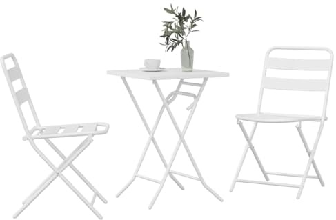 vidaXL Bistro Set Folding 3 pcs White Steel, Garden and Terrace, Contemporary Foldable Bistro Set, Outdoor Furniture, Compact Seating for Summer Patio Dining