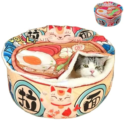 ZHUIYIWIN Katzenhöhle, Katzenbetten, Kuschelhöhle für Kätzchen, Bequemer Schlafplatz für Katzen Welpen, Plüsch Haus Indoor (Ramen, S)
