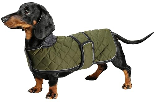 Geyecete - Warmer wintermantel für dackel Hunde,Hunde Winterjacken mit plüschfutter,Outdoor jacken mit verstellbaren gürtel und Kabelbaumloch,für mittelgroße und Kleiner dackel-Armee Grün-XS