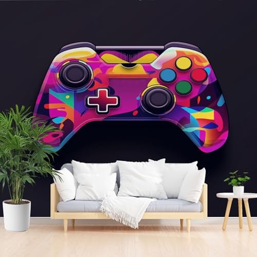 Gaming Gamepad Fototapete 3D Cartoon Controller Tapete Flur Schwarz Wandtapete Vliestapete Wasserdicht Atmungsaktiv Wohnzimmer Schlafzimmer Kinderzimmer Dekorieren 250x175 cm