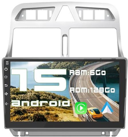 AWESAFE Autoradio Carplay pour Peugeot 307 307CC SW (2002-2013) [6Go+128Go] Android 15 avec CarPlay/Android Auto 9 écran Tactile, Wi-FI/GPS/FM/RDS/DSP, Commandes au Volant