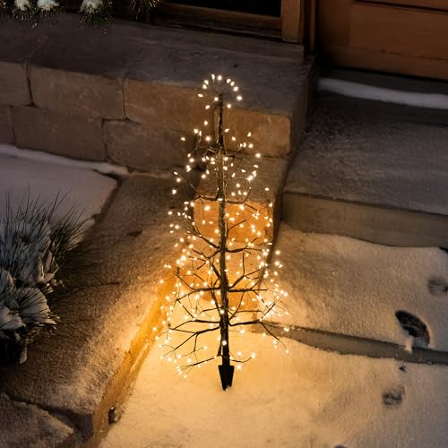 Esotec Solar Weihnachtsbaum Weihnachtsdeko außen LED biegsam 75cm 103417 | Solar Weihnachtsbaum H:75cm, 200 LEDs warmweiß 2800K, ca.10Std, Li-Ion Akku wechselbar, 1,2Wp Solarmodul, 5m Zuleitung, IP44