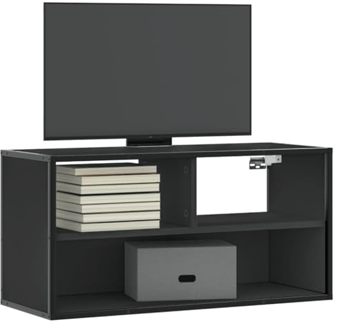 CIOURSTO TV Stand - Wall-mounted Media Unit Solid Wood and Metal Black Console Suitable for Living Room, Dining Room, Bedroom (Black)