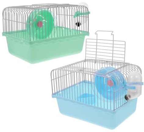 Levemolo 2 Stück Pack Tragbarer Hamsterkäfig aus Kunststoff und Eisendraht mit Wasserflasche und Laufrad Kleintiertransportbox für Hamster Mäuse und Andere Kleintiere Leichter Haustier