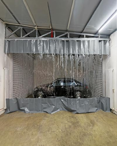 Outdoor Vorhang Wetterfest Transparent Trennvorhang für Autowaschanlagen/Werkstätten mit Schiene, Transparente Vinyl-Trennwand, für Terrasse, Pergola Und Gewächshaus(W1xH2m/3.2x6.5ft)