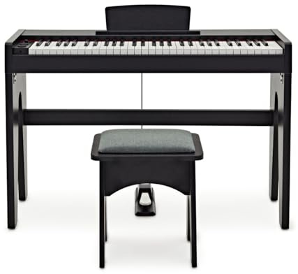 Keynote Kinder-Digitalpiano 61 Tasten mit Bank, Schwarz | Für Kinder-Anfänger, 10 Sounds mit 61 Tasten in voller Größe, Sustain-Pedal, Kopfhörerausgang für leises Lernen