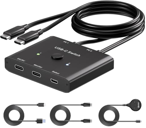 Interruptor USB-C, interruptor USB-C bidireccional, 2 computadoras, MLEEDA interruptor tipo C, 8K @ 60Hz, 4K @ 120Hz, transmisión de datos de video/10 Gbit/s/100 W de carga, compatible con