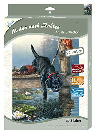 MAMMUT 107002 - Malen nach Zahlen Artists, Tiermotiv, Hund, Labrador, Komplettset mit bedruckter Malvorlage im A4 Format, 20 Acrylfarben und Pinsel, Malset für Kinder ab 10 Jahre