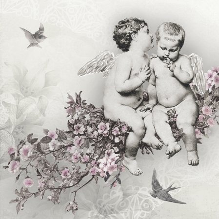 20 Servietten Engelsszene Vintage/Engel/Kinder 33x33cm