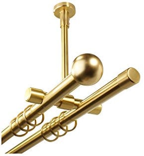 Gardinenstange 2-läufig Deckenmontage im Messing Design 20 mm mit Endstück Kugel, 200 cm