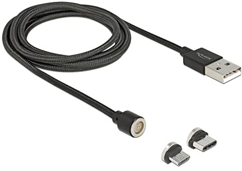 DeLock Cable magnético USB de datos y carga para micro USB/Type-C, color negro, 1,1 m