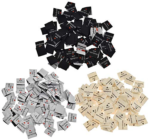Yulakes 100 Stück Handmade Stoff Labels Tags Kleideretiketten, Handmade Stoffetiketten Textiletiketten,Handmade Etiketten Nähen DIY Dekor (Grau)