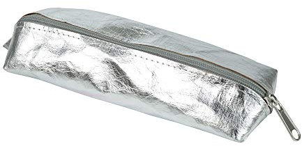 BIOZOYG Federmäppchen TED Größe M aus waschbarem Papier 0,55 cm stark I nachhaltiges Etui für Stifte Kugelschreiber Füller I Faulenzer Schlampermäppchen in Lederoptik metallic Silber