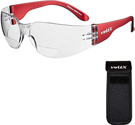 voltX ‘Grafter’ Lunettes de Lecture légères de sécurité bifocales, Certifiées CE EN166F / Lunettes de Cyclisme (Transparent dioptrie +3,0) + Lentille UV400 – Pochette de sécurité Extensible