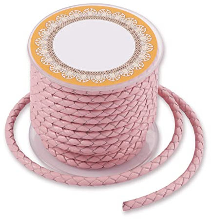 PandaHall - Cordino in vero cuoio intrecciato, 5 m, 4 mm, colore rosa, rotondo, per fai da te, creazione di bracciali, collane e gioielli
