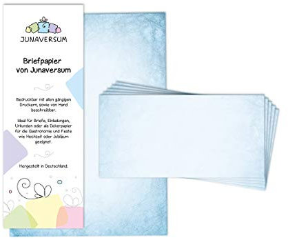 Briefpapier mit Umschlag Briefpapier-Set Vintage blau Motivpapier für Einladungen Hochzeit Urkunden (20 Blätter + 20 Umschläge)
