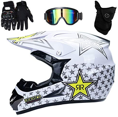 UIGJIOG Motocross Helm,Motorrad Crosshelm Für Mountainbike ATV BMX Downhill Offroad,Für Motorrad Crossbike Off Enduro Jugend Motocross Helm Kinder Motorrad Fahrrad Helm,Weiß,M(54~55cm)