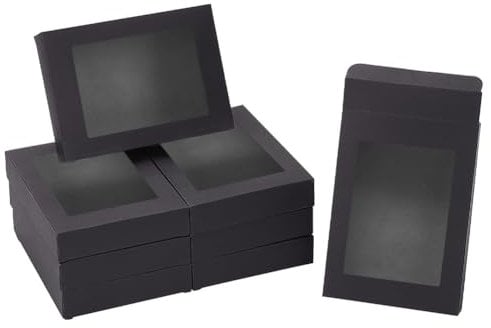 NBEADS 24 Stk. 14.5x10.5x2.5cm Schwarze Geschenkbox Mit Fenster, Falten Sie Papierboxen Schmuck Box Wiederverwendbar Kraft-Treat-Boxen Für Party Geschenk Schmuckverpackungen