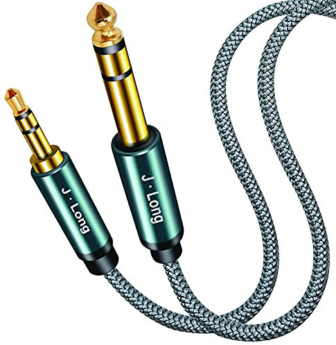 JLONG 3.5mm to 6.35mm Stereo Audio Cable 5M, Nylon Braid 1/4 to 1/8 Audio Cable,3.5mm Male to 6.35mm Male TRS Audio Cable Compatible for iPod, Laptop,Home Theater Devices, and Amplifiers (5m)