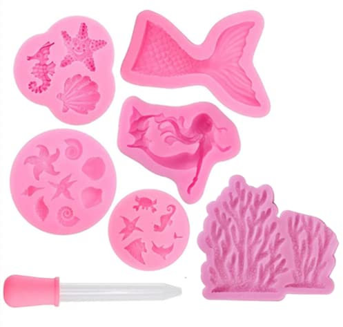 Loopunk Silikonform meerjungfrau,Fondant Meerjungfrau,3D Ozean Tier Silikon,Backformen Set Silikon,für Fondant Backen Schokolade Marzipan Kuchen Gelee Muffin Süßigkeiten