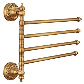 LANMOU Porte Serviette Mural en Laiton pour Salle de Bain, Porte-Serviettes Salle de Bain avec 4 Barres 180° Rotatives Porte Serviette Barre Pivotant pour Douche et Cuisine