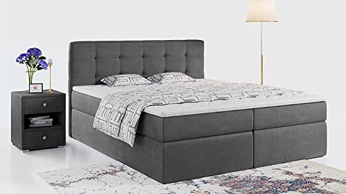 MKS MEBLE Boxspringbett - Doppelbett mit Multipocket-Matratze und Topper - Polsterbett mit Bettkasten - Stauraumbett - Centos 180x200 - H3 Dunkelgrau