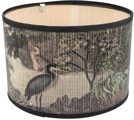 OSALADI Vintage Drum Lampshade for Ceiling Lights Patterned Bamboo Lamp Shade Green Chandelier Shade Farmhouse Floor Light Covers for Sushi Bar Home Decoration, 30x30x20cm