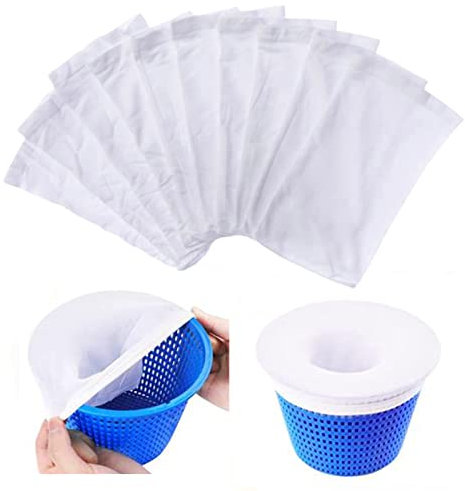 XCVCVB Lot de 10 Filtres Skimmer à Chaussette Filtrante Tissu de Nylon pour Chaussette Filtrante Filet Filtrant élastique pour Piscine Utilisé pour Filtrer et Séparer Divers Déchets dans Les Piscines