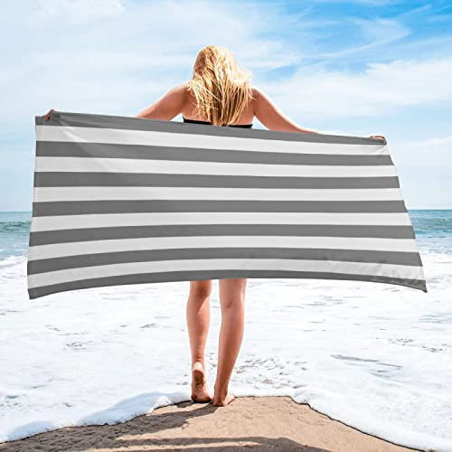 Strandtuch Groß 100X200 Graue Weiße Streifen Mikrofaser Handtuch Beach Towel,Strandlaken,Strandtücher,Picknickdecke wasserdichte Stranddecke, Stranddecke Sandfrei für Strand, Park, Camping, Wandern
