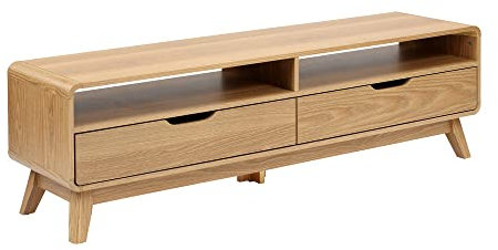 Bo Living Niva TV Unit - Oak Finish Media Console Table with Drawers & Shelf - Modern Entertainment Center for Living Room