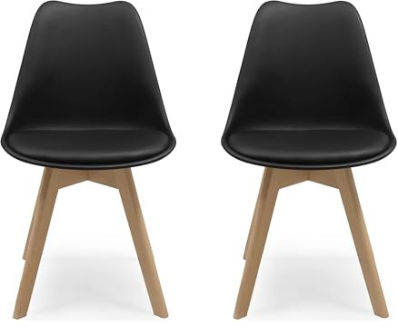 Homely - Pack de 2 sillas de Comedor o Cocina de diseño nórdico Day, Asiento de Polipropileno y Patas de Madera de Haya, Color Negro