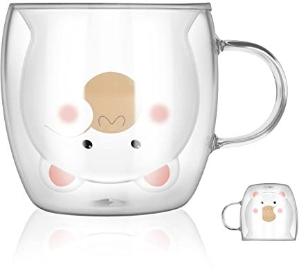 Xzeemo 250ML Tazza Vetro a Doppia Parete, Carina Tazza di Caffè,Tazza da Tè, Orso Tazza di Vetro, Tazza di caffè Resistente al Calore, Simpatico Orso di Ttazze, Doppia Parete Tazza