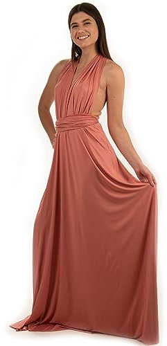 Taniri Infinity Dress - Convertible Multiway Maxi Long Transformer Gown Dress - Bridesmaid Bridal Party Wedding - Strap Wrap, Antique Rose, One size
