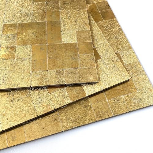 BeNice Fliesenaufkleber für Küchenrückwand, selbstklebende Wandfliesen, 3D-Klebefliesen, abziehen und aufkleben, Metallrückwand (5 Blatt, Fließendes Gold)