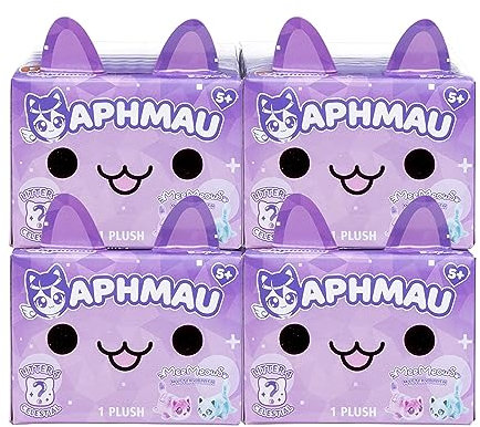 Aphmau Mini Mystery Plüsch, 15,2 cm, Celestial Collection, 4 Stück, YouTube-Gaming-Kanal, Blindbox, 4 von 8 einzigartigen möglichen Einhorn-Meeows, offizieller Merch