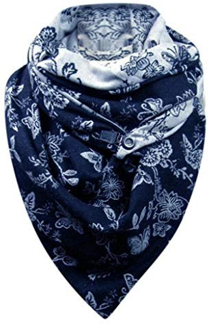 HANXIULIN Winterschal Damen Schwarz Mit Knöpfen Damen Strickschal mit Wolle Blumen Deckel Haube Schal Lätzchen Dreieckstuch