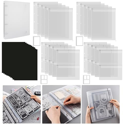 Briartw 1 x A4-Stanzschablone, 10 A4-Magnetblätter und 20 Einsätze, Einsätze mit einer und drei Taschen zur Aufbewahrung von Bastelbedarf, Karton, Aufkleber, Stempel, Stanzformen, Schablone