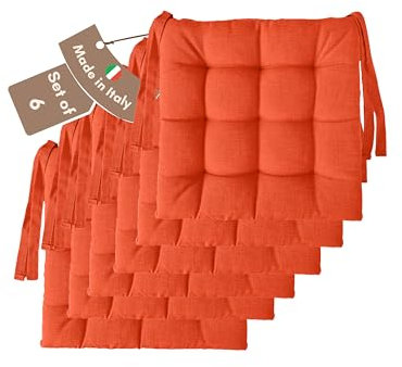 Il Tuo Artigiano Design Set mit 4 oder 6 Sitzkissen für Küchenstühle, hergestellt in Italien, Set mit 6 Stück, 40 x 40 cm, Dicke 6 cm – Polsterungen aus Schaumstoff und weichem Acryl (6, Orange)