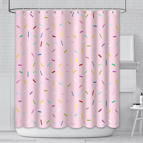 AIBIIN 180x180cm Sweet Donut Pink Girl Shower Curtain Cute Modern Home Bathtub Decoration Grow up Confetti Shower Curtain Set with 12 Hooks