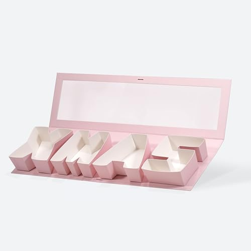 Geoto Weihnachtsbox mit 4 Buchstaben, 53,3 x 15,2 x 5,1 cm, Weihnachtsbriefkarton für Blumen und Lebensmittel, Weihnachts-Kartons, dekorativ (Rosa mit Fenster)