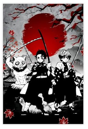 FrySky Tanjiro Zenitsu Inosuke Demon Slayer Poster sur toile pour décoration murale de salon, chambre à coucher, style sans cadre, 30 x 45 cm