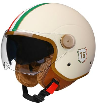 Motorrad Open Face Helm Vintage Roller Helm Damen Herren Retro Elektrischer Halbhelm Mit Sonnenblende Jet-Helm Für Cruiser Motobike DOT Approved