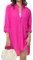 Tanmolo Damen Bluse V-Ausschnitt Hemdbluse Langarm Lässiges Hemd zum Knöpfen Langarmshirt Casual Oberteile Aufrollen Tops (Rosarot,3XL)