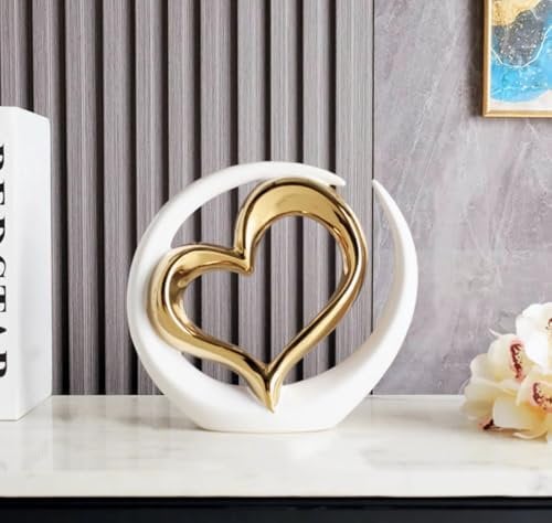 JXCBXJ Heimdekoration Kunststatue,Modernes Deko in Herzform,Keramikstatue,für Esszimmer, Wohnzimmer, Büro, TV-Ständer, Mittelstück