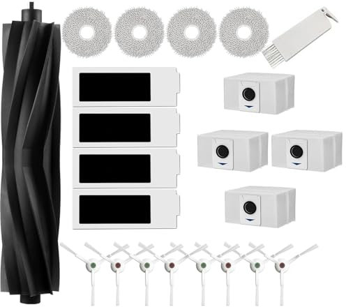 JoyBros Accessoires pour Ecovacs Deebot T20 Omni, T20e Omni, 1 Brosse Principale en Caoutchouc, 4 Filtres HEPA, 4 Lingettes, 8 Brosses latérales, 4 Sacs à poussière