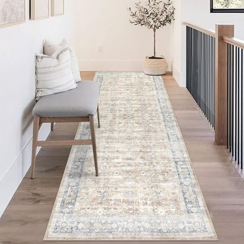 Homcomodar Distressed Läufer Teppich für Flur 80x200cm Waschbare Vintage Küchen Läufer Teppiche mit Gummirücken Boden Boho Teppich Läufer für Flur Wohnzimmer Eingang