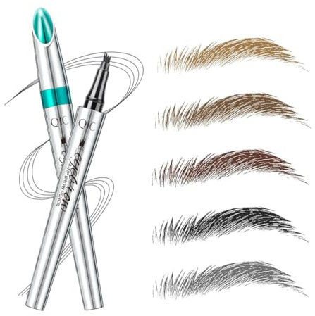 5 Farben flüssig Härchenzeichnung Augenbrauenstift mit Micro-Fork-Spitze, natürlich Microblading Effekt für undichte Augenbrauen (#5 Dunkelgrau)