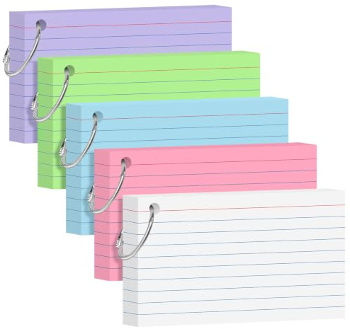 250 Count Colored Index Cards 3x5 Inch Flash Cards Note Cards with Ring