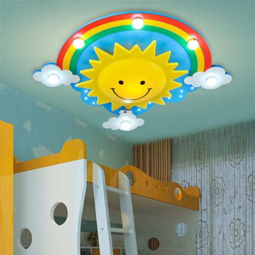 YiiNaio Deckenleuchte für Babyzimmer, Cartoon, Sonne, Deckenleuchte, Kinderzimmer, Wohnzimmer, bunt, Kronleuchter, weißes Licht, LED, Acryl, Hängeleuchte, kreativ, Wolken, E14, Ø 71 cm