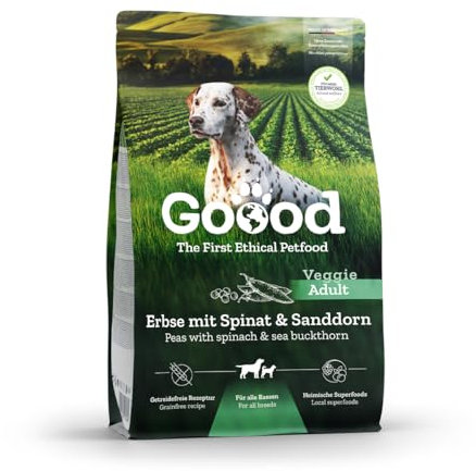 Goood Adult Veggie mit Erbse, Spinat und Sanddorn – Trockenfutter, Hundefutter – vegetarisch, getreidefrei, Alternative Proteinquelle, heimische Superfoods - für alle Rassen und Größen - 10kg